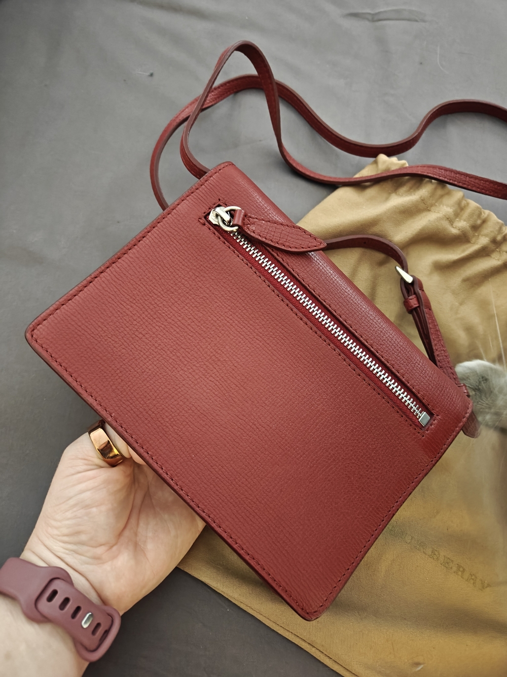 Burberry Red Leather & Vintage Check Crossbody Bag - Picture 4 of 7